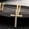 Gold-Color Simulated Pearl Cross Pendant Necklace