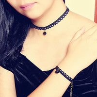 Black Imitation Pearls Lace Choker Necklace - sparklingselections