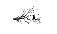 Cat On Long Tree Branch Wall Sticker Decals - sparklingselections