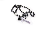 Rosary Cross Black Beads Pendant Necklace - sparklingselections