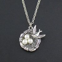 Silver Tone Bird's Nest Pendant Necklace - sparklingselections