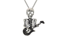 Silver Tone 1.8"X1.4" Play The Guitar Skull Pendant Necklace - sparklingselections