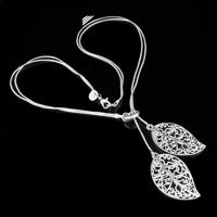 Silver-Color Big Leaf Pendant Necklace - sparklingselections