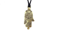 Gold Tone Carving Flowers Fatima Hamsa Hand Pendant Necklace - sparklingselections