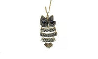 Black Gem Ancient Owl Sweater Pendant Necklace - sparklingselections