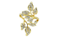 Gold-Color with Rhinestone Leaf Finger Ring - sparklingselections