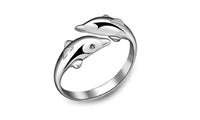 Double Dolphin Silver Plated Adjustable Ring - sparklingselections