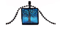 Square Glass Tree of Life Glass Pendant Necklace - sparklingselections