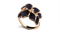 Crystal Black Enamel Flower Ring For Women - sparklingselections