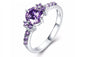 Silver Color Round Purple Crystal Wedding Rings