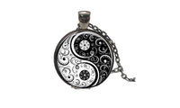 Black White Gothic Yin Yang Glass Cabochon Pendant Necklace - sparklingselections