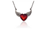 Red Rhinestone Antique Gold Plated Angel Wings Heart Pendant Necklace