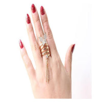 Long Chain Gold Tassels Big Butterfly Three Finger Ring (Resizable) - sparklingselections