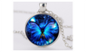 Blue Butterfly Glass Cabochon Round Pendant Necklace For Womens