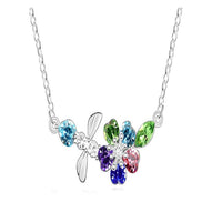 Austria Crystal Rhinestones Flower Bee Pendant Necklace - sparklingselections