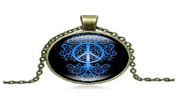 Peace Sign Tree of Life Glass Cabochon Pendant Vintage Necklace - sparklingselections