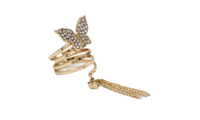 Long Chain Gold Tassels Big Butterfly Three Finger Ring (Resizable) - sparklingselections