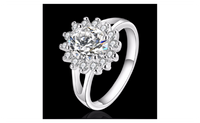 Silver Plated Sunflower Shaped Inlay CZ Engagement Ring (S-7,8)