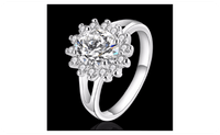 Silver Plated Color With Sunflower Shaped Inlay CZ Engagement Ring (Size-7,8) - sparklingselections