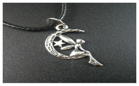 Vintage "Angel on Moon" Alloy Leather Pendant Necklace