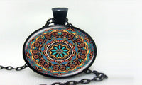 Splendour of Color Kaleidoscope Glass Cabochon Mandala Necklace