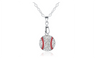 Silver Plated Rhinestone Red Lace Baseball Shape Pendant Necklace