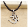 Silver Om Yoga Necklace Choker Charm Black Leather Handmade Fashion Women or or Men Jewelry