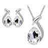 Stylish Crystal Silver Pendant Necklace Stud Earring Jewelry Set