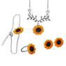 Women's Sunflower Leaves Bracelet Earrings Ring Necklace Jewelry Set