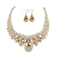 New Fashion Crystal Gold Choker Necklace Earrings Jewelry Set - sparklingselections