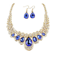 Women Crystal Charm Necklace Earrings Jewelry Set - sparklingselections