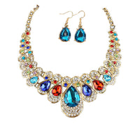 Women's Crystal Charm Chain Choker Necklace Earrings Jewelry Set - sparklingselections