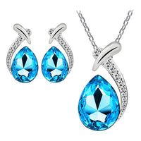 Women Crystal Silver Chain Necklace and Earring Jewelry Set - sparklingselections