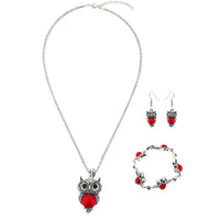 Fashionable Women Owl Style Bracelet Necklace Earrings Jewelry Sets - sparklingselections