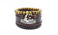 Punk Wood Bead Charm Leather Bracelet - sparklingselections