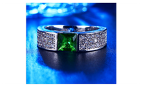 White Gold Plated CZ Green Stone Engagement Ring (Size-6,7,8)