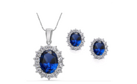Crystal Stone Silver Blue Beautiful Necklace & Earrings Jewelry Sets