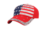 New American Flag Printed Rhinestone Cap - sparklingselections