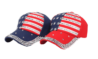 New American Flag Printed Rhinestone Cap - sparklingselections