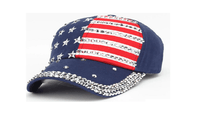 New American Flag Printed Rhinestone Cap - sparklingselections