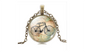 Vintage Bicycle & Map Glass Cabochon Bronze Necklace