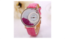 Women Rhinestone Quartz Quicksand Leather Bracelet Wristwatch