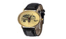 Elephant Patterns Leather Band Analog Quartz Wrist Watch