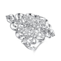 Silver Plated Big Flower Shape Never Fade Ring (7,8)