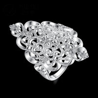 Silver Plated Big Flower Shape Never Fade Ring (7,8)