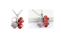 Austrian Crystal 4 Heart Shaped Clover Leaves 18K Silver Plated.