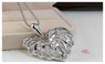 Hollow Silver Plated Heart Crystal Rhinestone Pendant Necklace