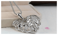 Hollow Silver Plated Heart Crystal Rhinestone Pendant Long Chain Necklace - sparklingselections