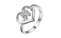 Silver Plated Love Heart Butterfly Ring for Women (6,7,8)