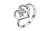 Silver Plated Love Heart Butterfly Ring for Women - sparklingselections